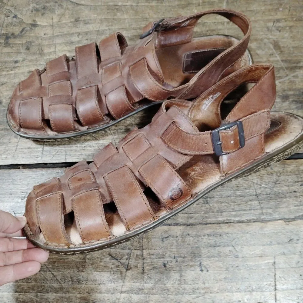 Born Mens Sz 12 Sandals Brown Leather Fisherman Shoes Buckle Strap